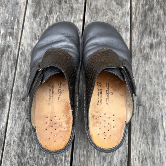 Finn Comfort Germany Aussee Leather Clogs Womens EU 40/ US 9.5 Black Brown Print - Picture 3 of 7